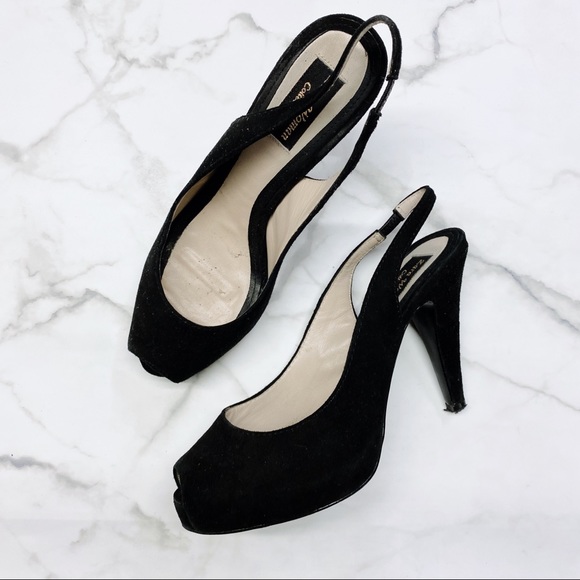 ZARA peep toe suede black heels pumps - Picture 1 of 4